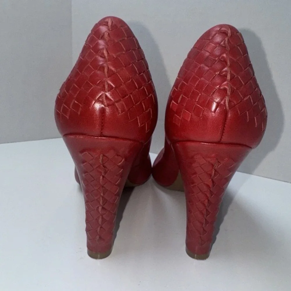 Elliott Lucca Cadiz‎ Shoes size 7.5 Genuine Leather Red Open Toe Braided Heel